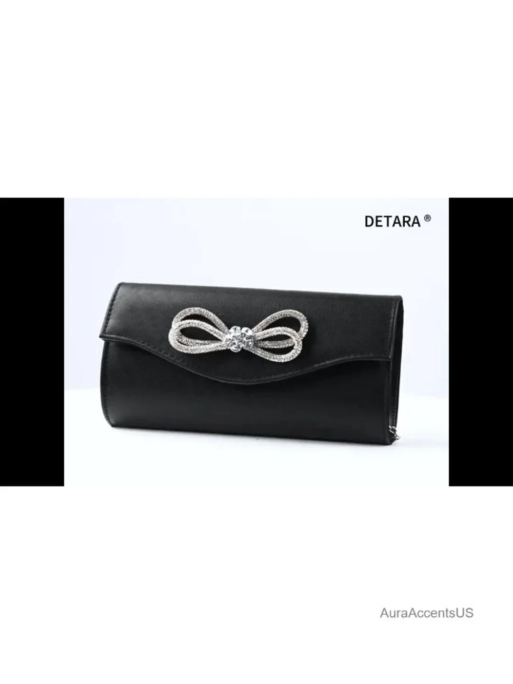 Shiny Crystal Bow Flap Clutch Evening Purse with Chain Strap